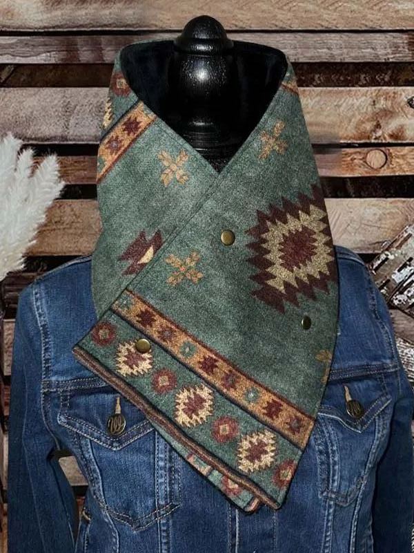 Women's Western Cowboy Green Aztec Warm Neck Hood