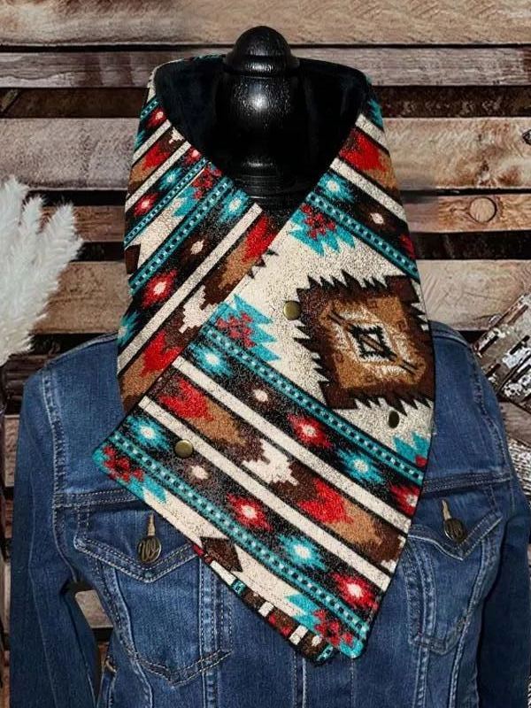 Women's Western Cowboy Blue Aztec Warm Neck Hood