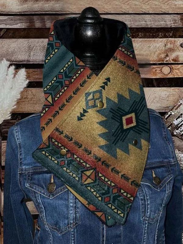 Women's Western Cowboy Blue Aztec Warm Neck Hood