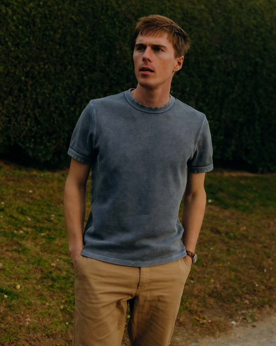 Organic Cotton Short-Sleeve Crew-Neck Shirt with Waffle Weave