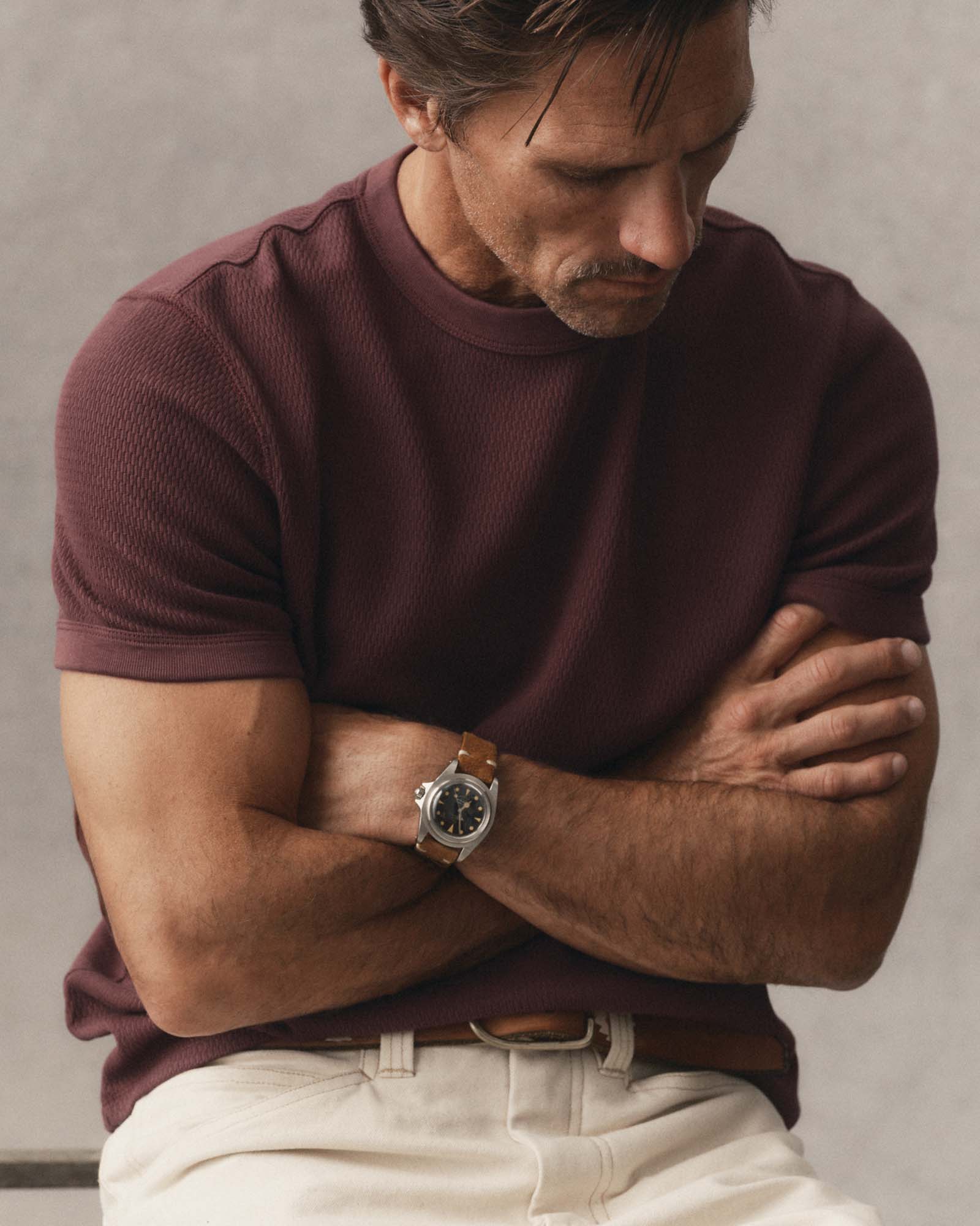 Organic Cotton Short-Sleeve Crew-Neck Shirt with Waffle Weave