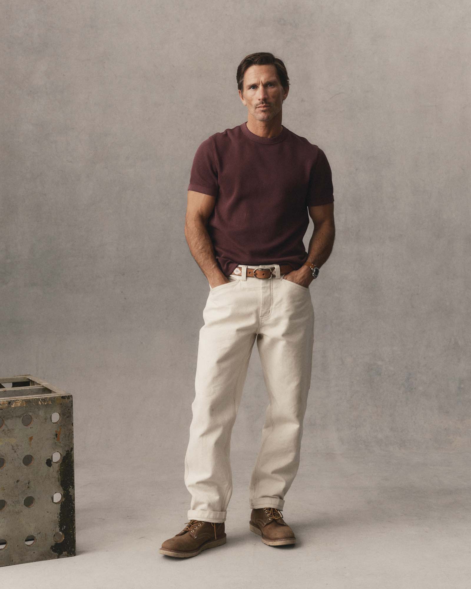 Organic Cotton Short-Sleeve Crew-Neck Shirt with Waffle Weave
