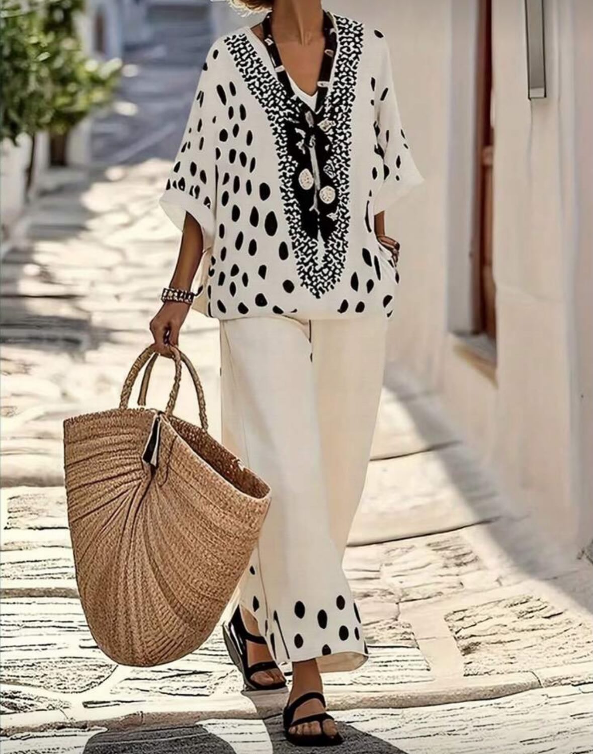 🎁Mother’s Day Sale 49% OFF-Women's Retro Polka Dot Print Casual Cotton-linen Two-piece Set