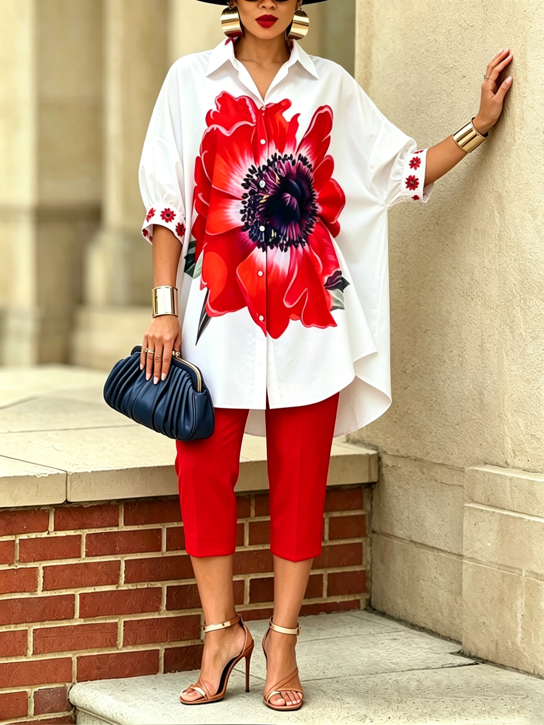 🎁Mother’s Day Sale 49% OFF-Artistic Stylish Scarlet Bloom Shirt And Pants Two-piece Set