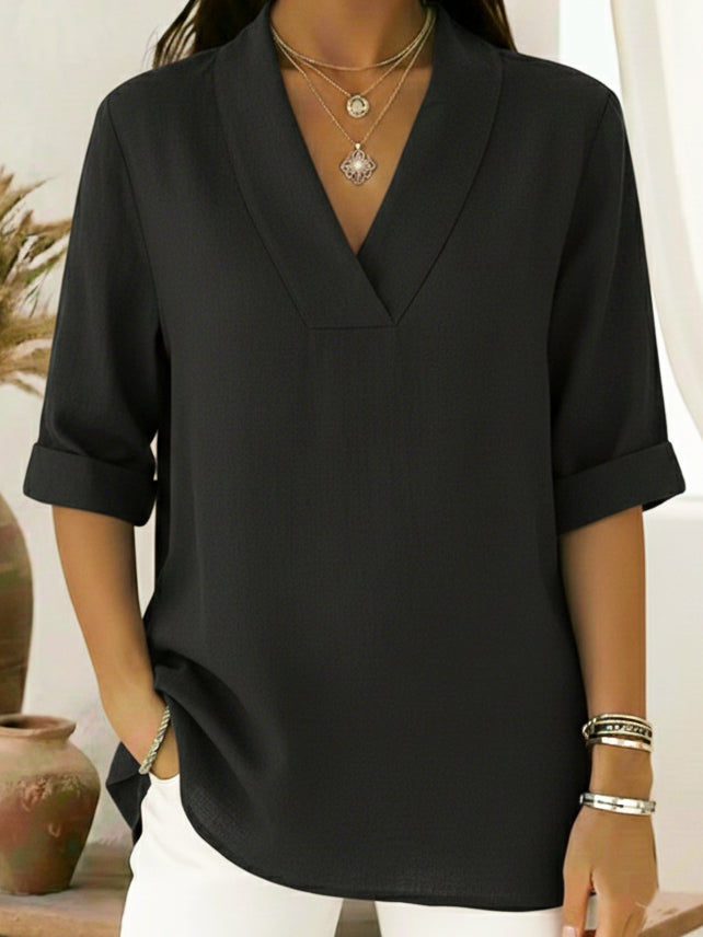 Vintage Elegant Shawl Collar Linen Short-sleeved Shirt