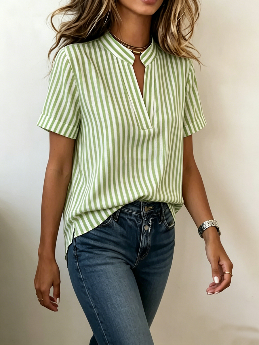 🎁Mother’s Day Sale 49% OFF-Casual Striped V-neck Cotton-linen Blouse