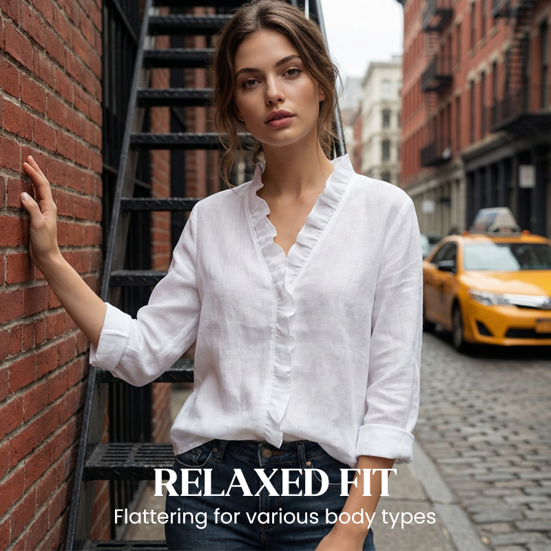 Soft Ruffle V-Neck Long Sleeve Blouse