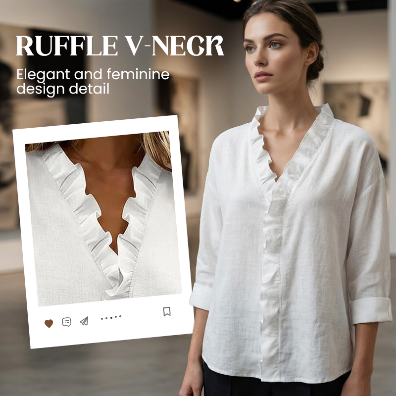 Soft Ruffle V-Neck Long Sleeve Blouse