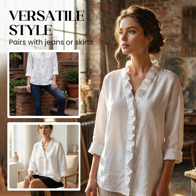 Soft Ruffle V-Neck Long Sleeve Blouse