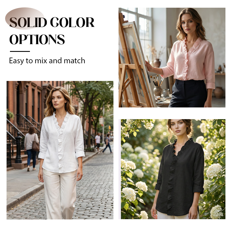 Soft Ruffle V-Neck Long Sleeve Blouse