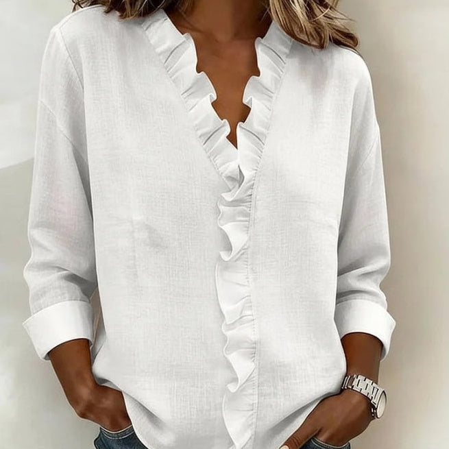 Soft Ruffle V-Neck Long Sleeve Blouse