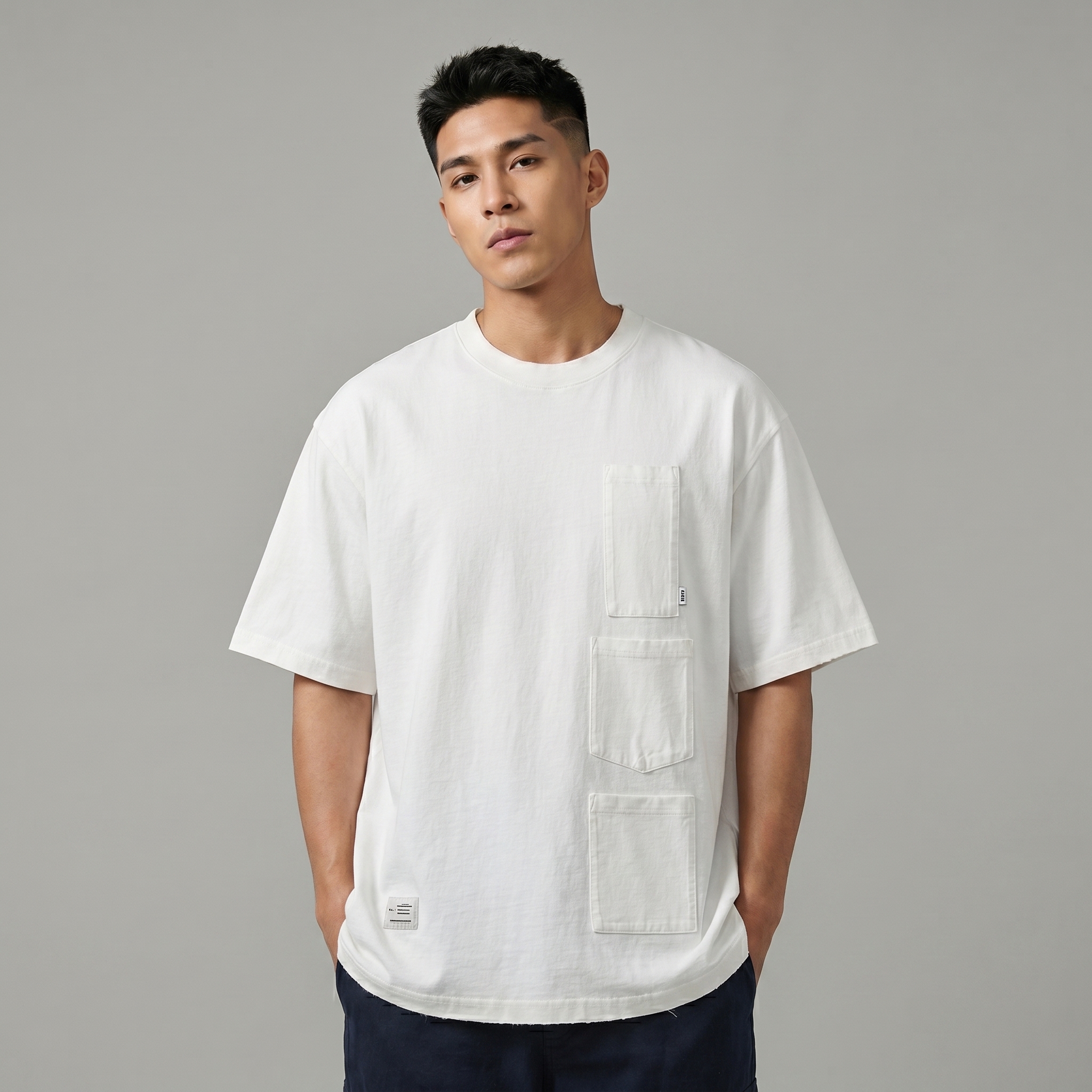 Men's Triple Pocket Distressed Crewneck T-shirt - Lightweight Cotton