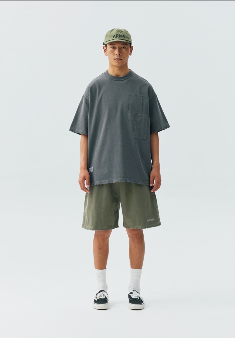 Garment-Dyed Distressed Sweat Shorts