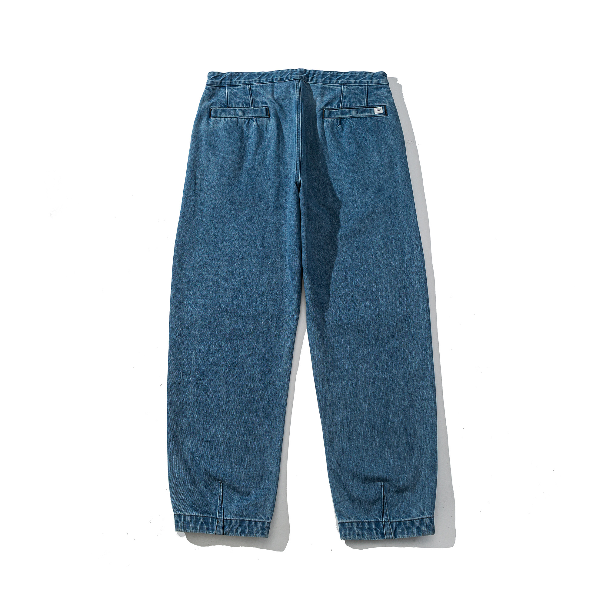 Tapered Buckle-Waist Denim Long Pants | Back view