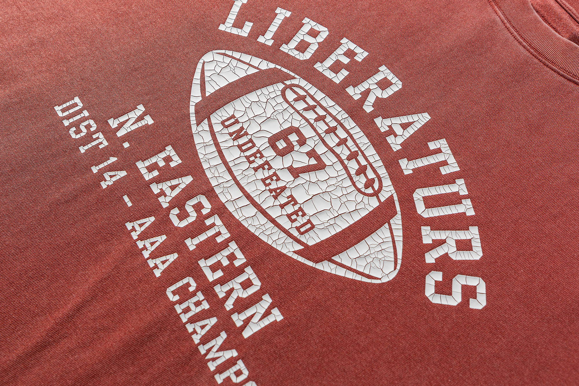 Men's Vintage Washed Crackle Print Football Graphic T-shirt - Heavyweight Cotton