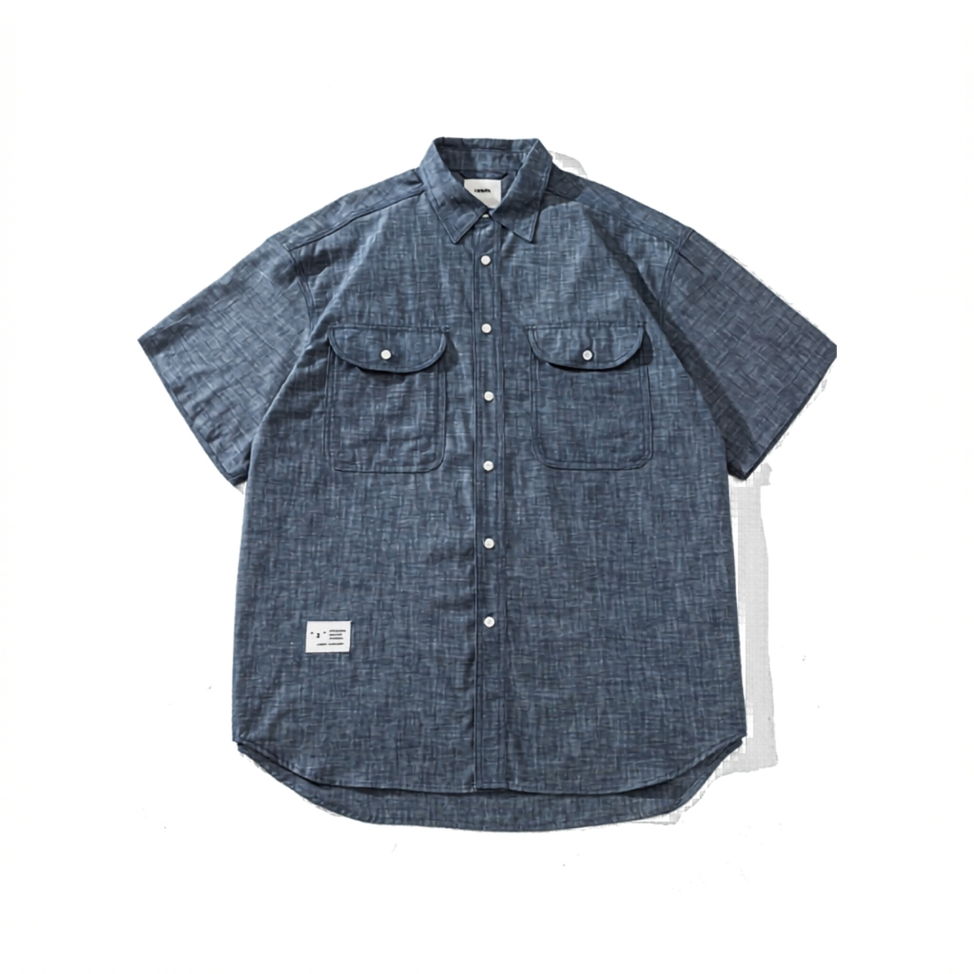 Men's 100% Cotton Chambray Classic Double Pocket Short Sleeve Shirt