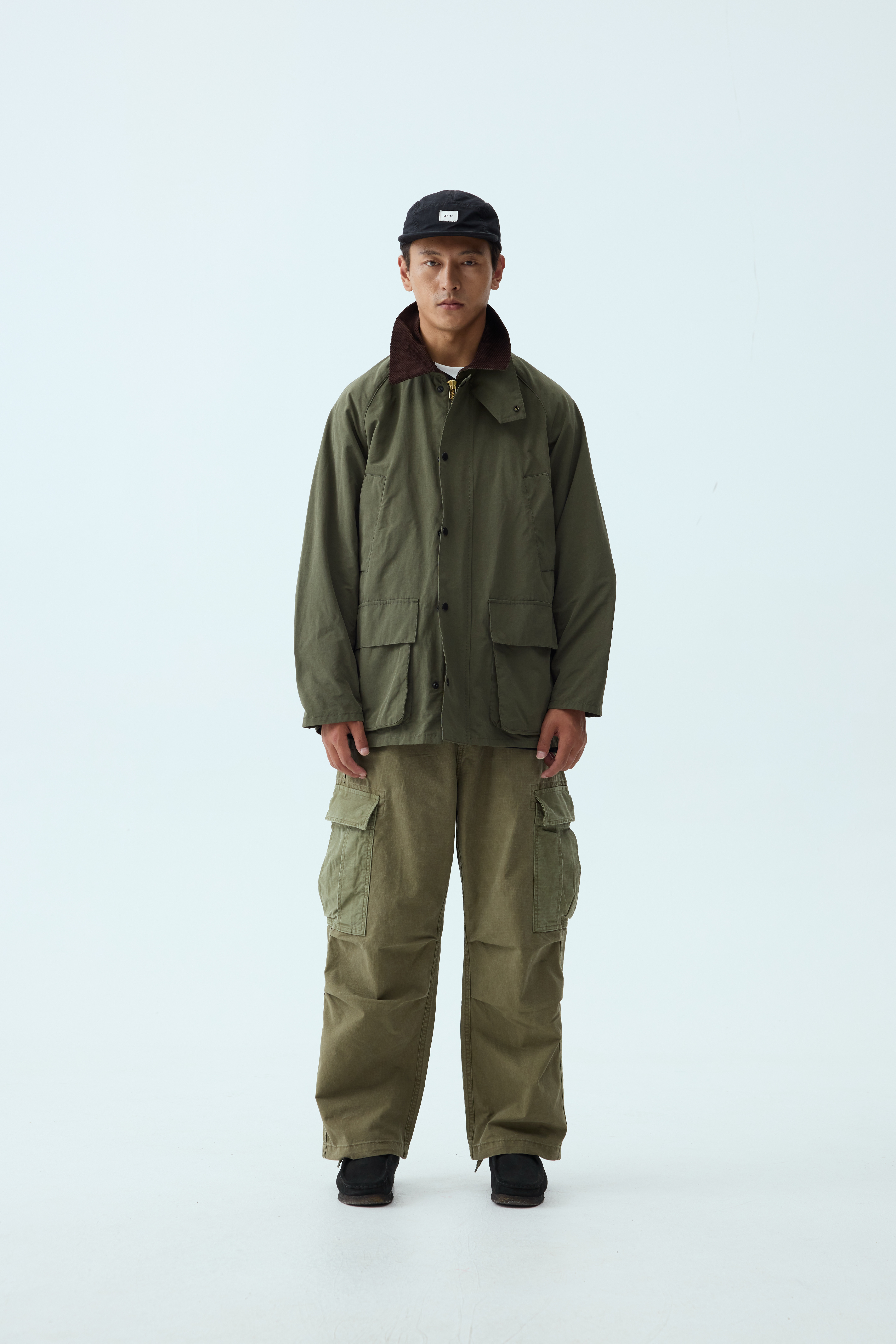 Olive Corduroy-Collar Field Jacket