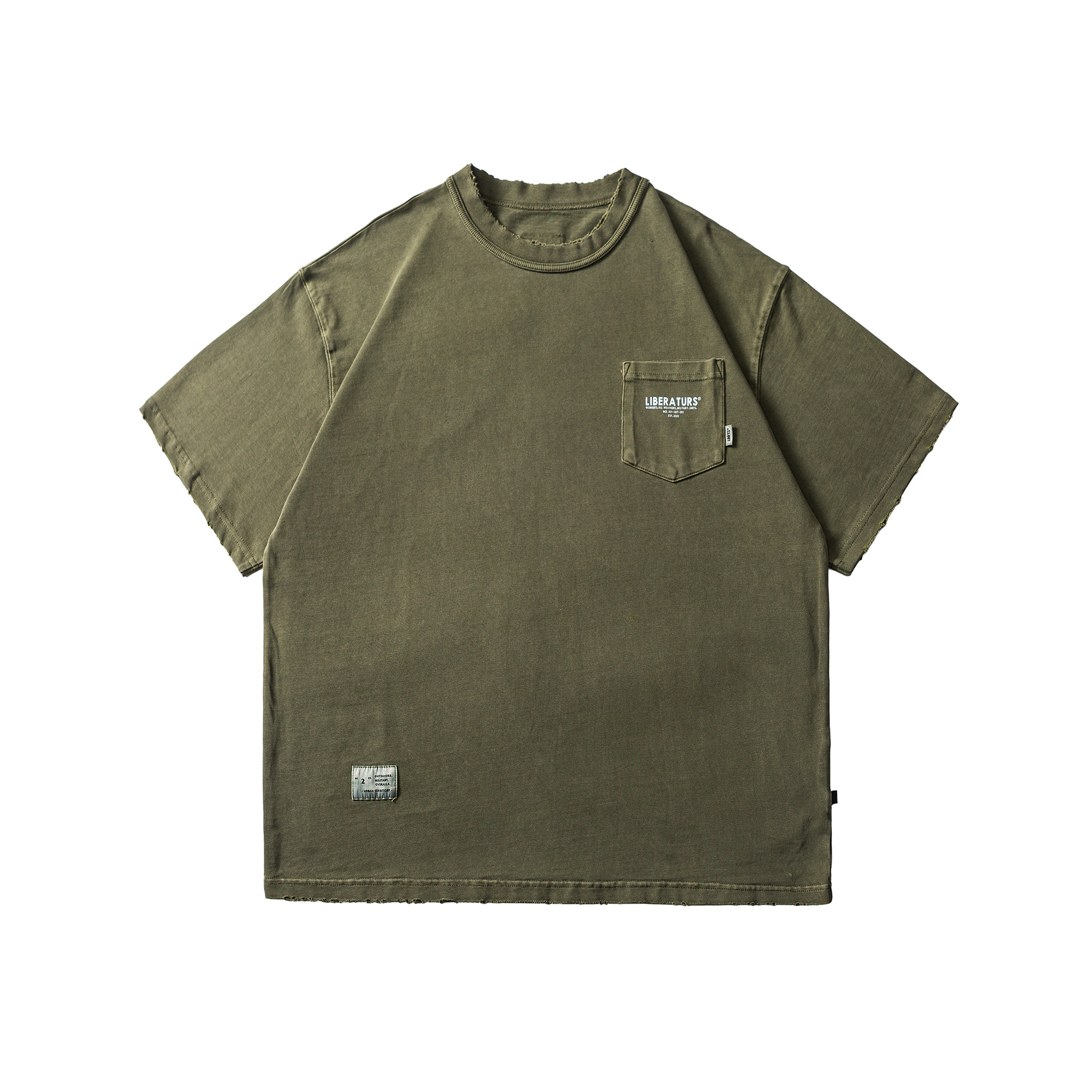 Garment-Dyed Distressed Pocket Tee - Washed Olive Green