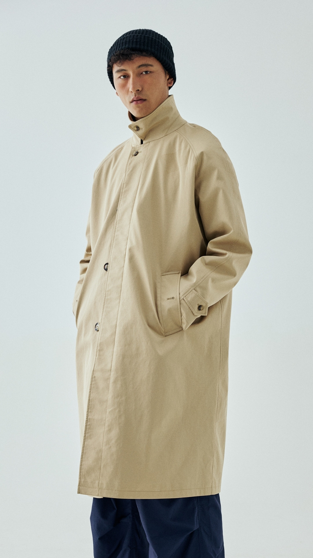 Men's Balmacaan Overcoat - Teflon-Coated Cotton Twill Rain Coat -Liberaturs