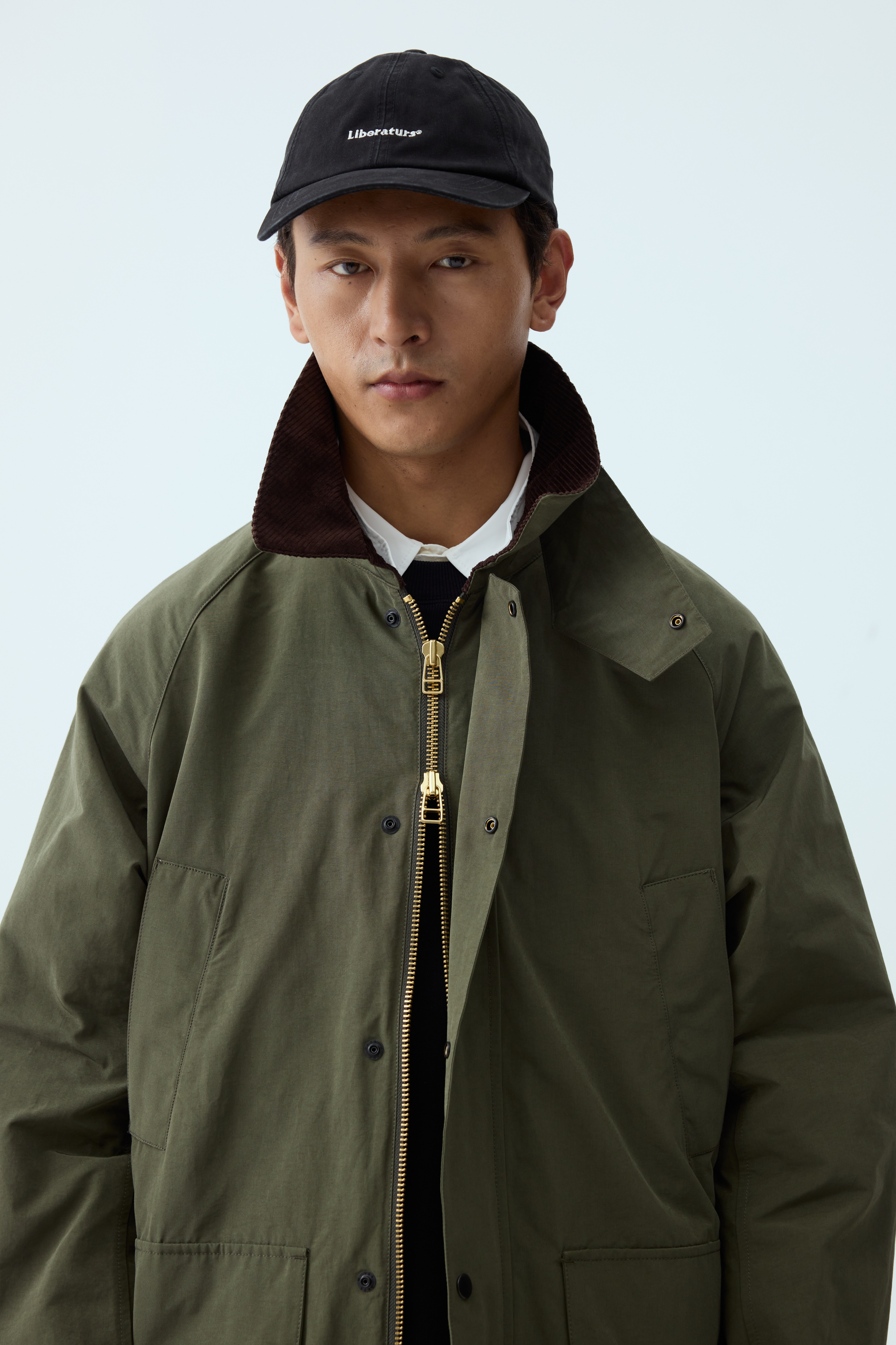 Olive Corduroy-Collar Field Jacket
