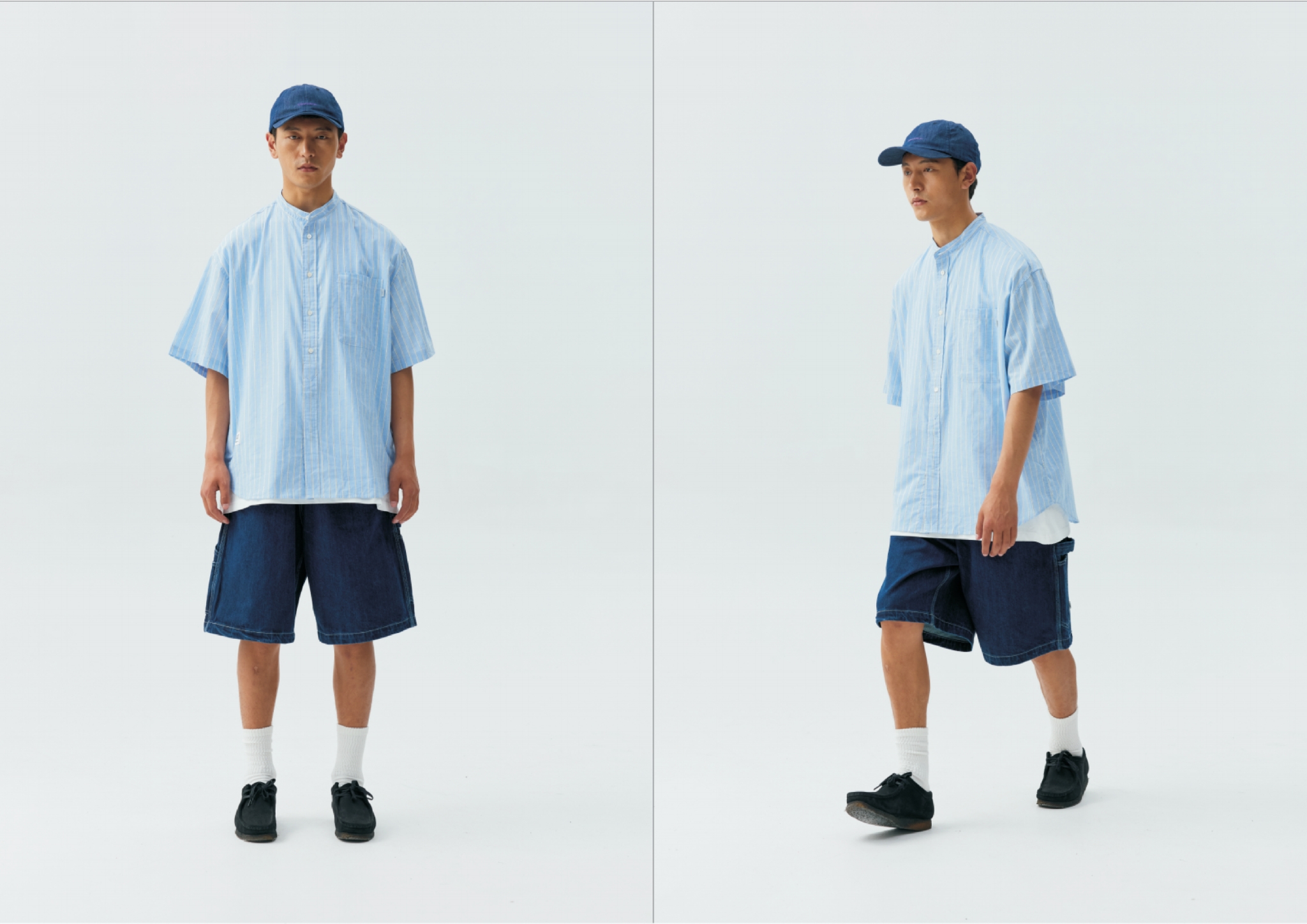 Men's Cotton-Linen Striped Stand Collar Short Sleeve Shirt - Relaxed Fit