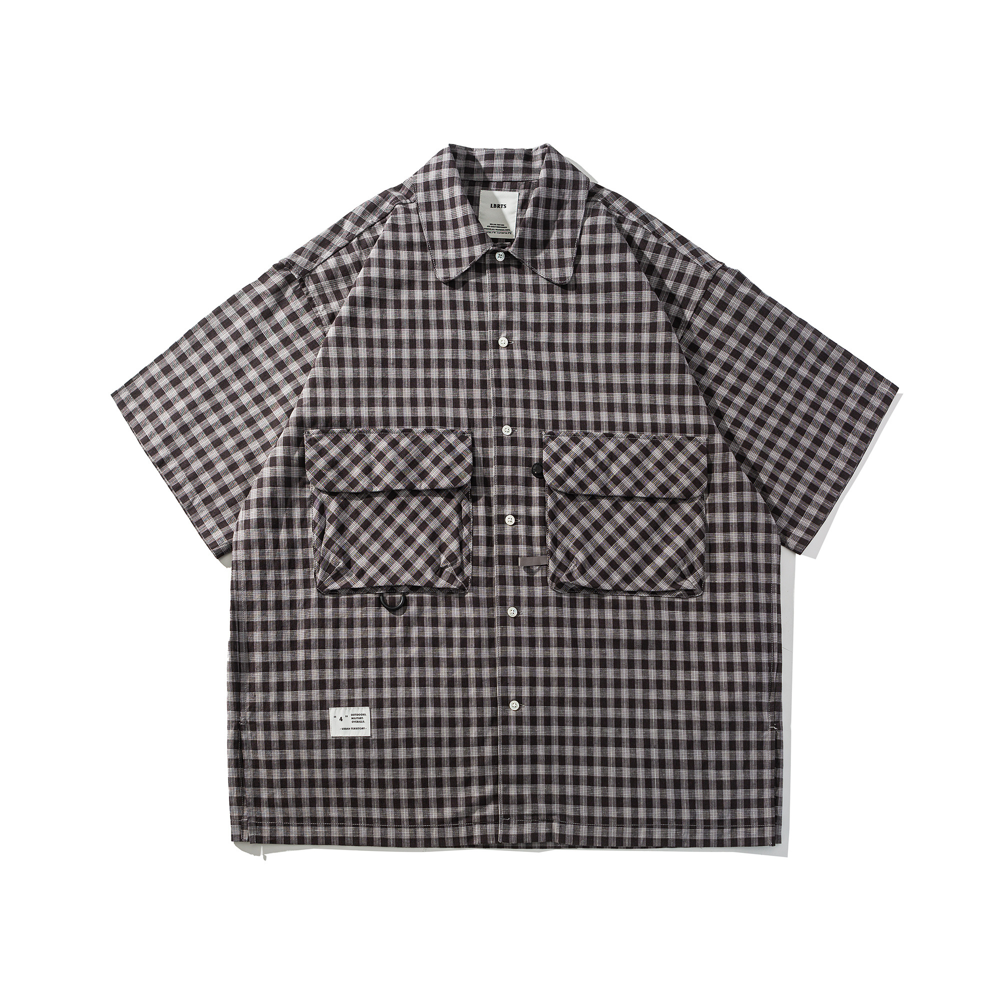 Men's Cuban Collar Pleated Pocket Plaid Short Sleeve Shirt