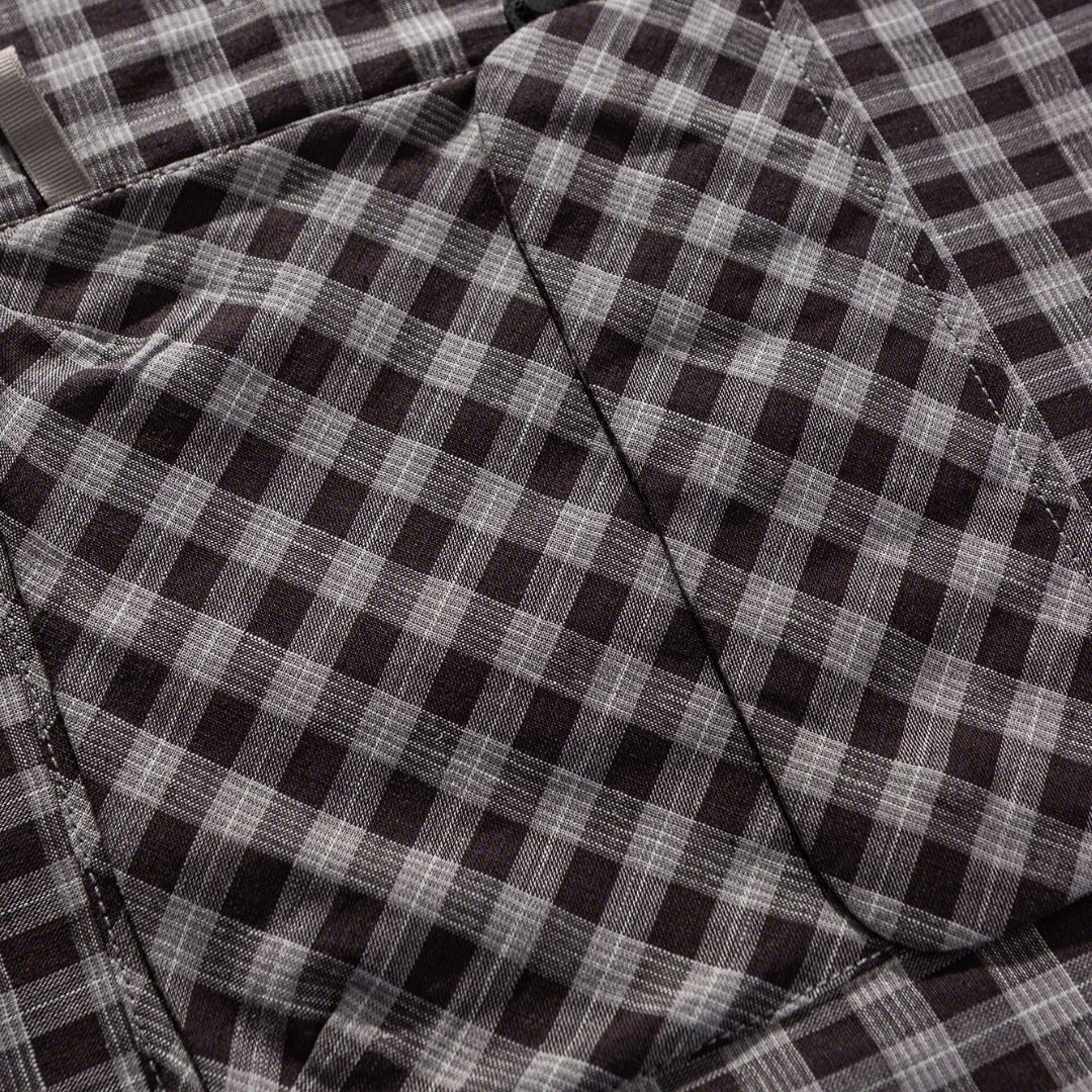 Men's Cuban Collar Pleated Pocket Plaid Short Sleeve Shirt