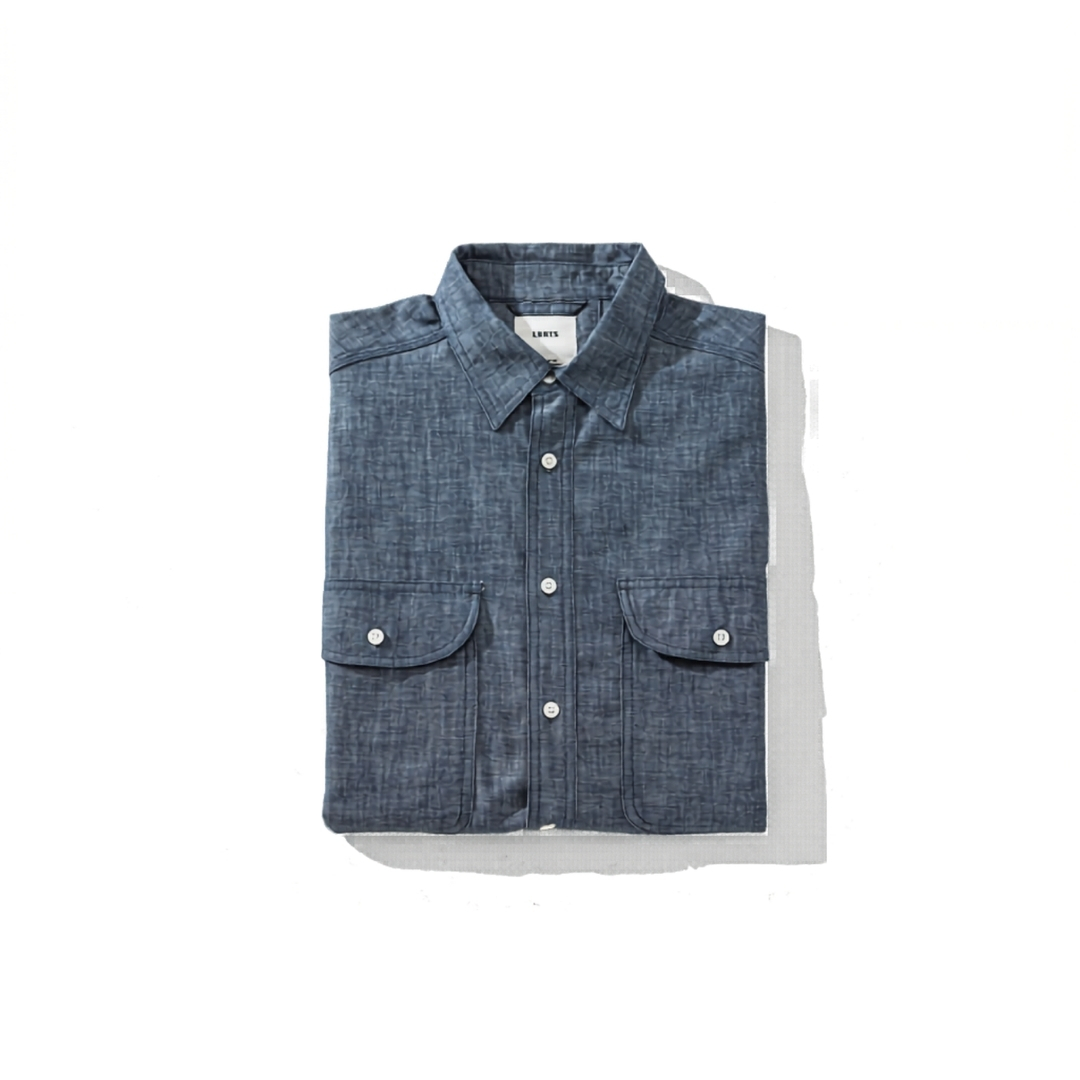 Men's 100% Cotton Chambray Classic Double Pocket Short Sleeve Shirt