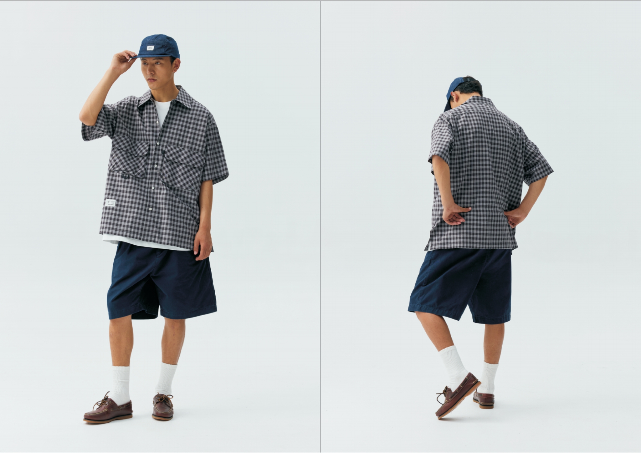 Men's Cuban Collar Pleated Pocket Plaid Short Sleeve Shirt - Cotton Linen & Shell Buttons