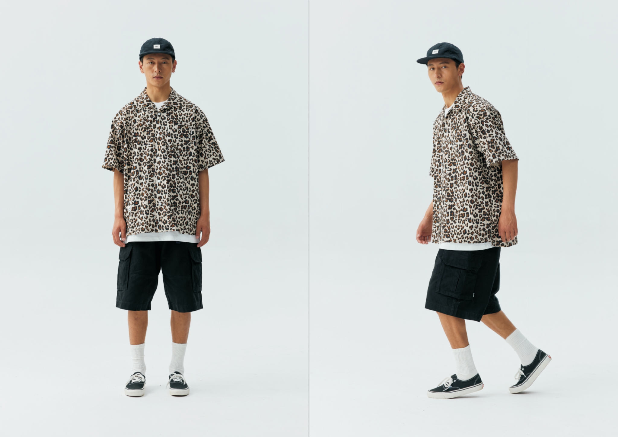 Men's Cuban Collar Leopard Print Short Sleeve Shirt 