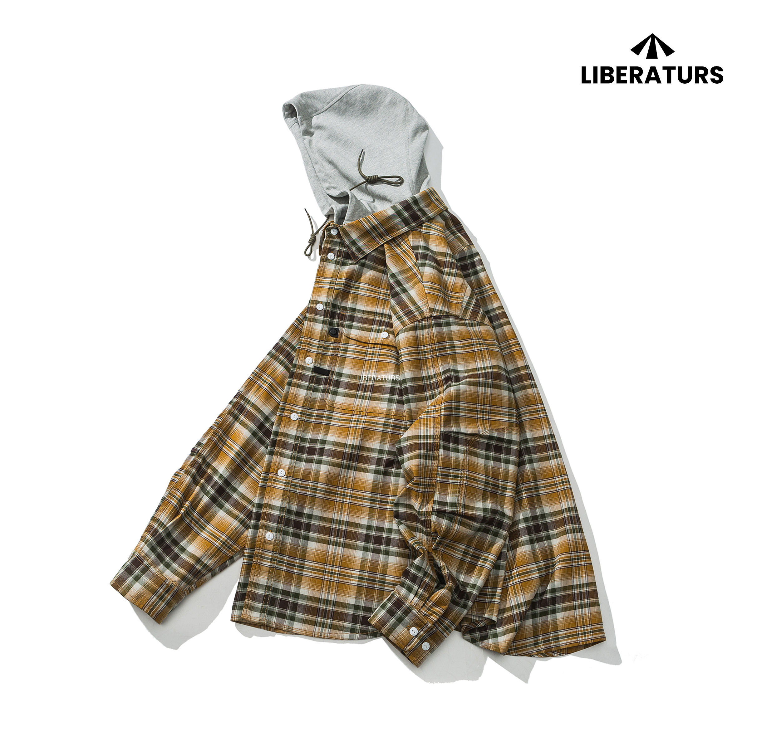 Men's Hooded Flannel Shirt - Heavyweight Plaid Shirt Jacket -Liberaturs
