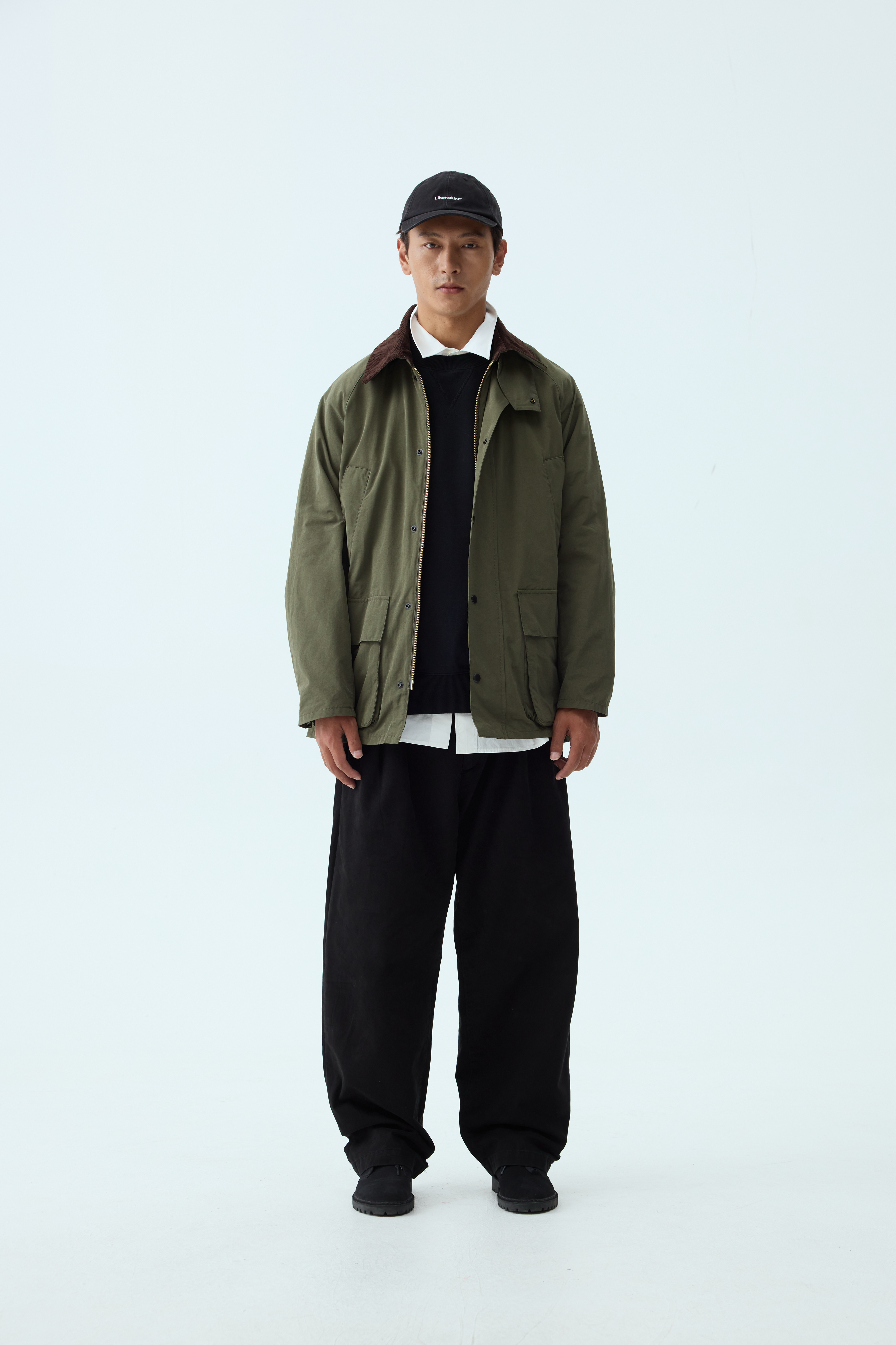 Olive Corduroy-Collar Field Jacket