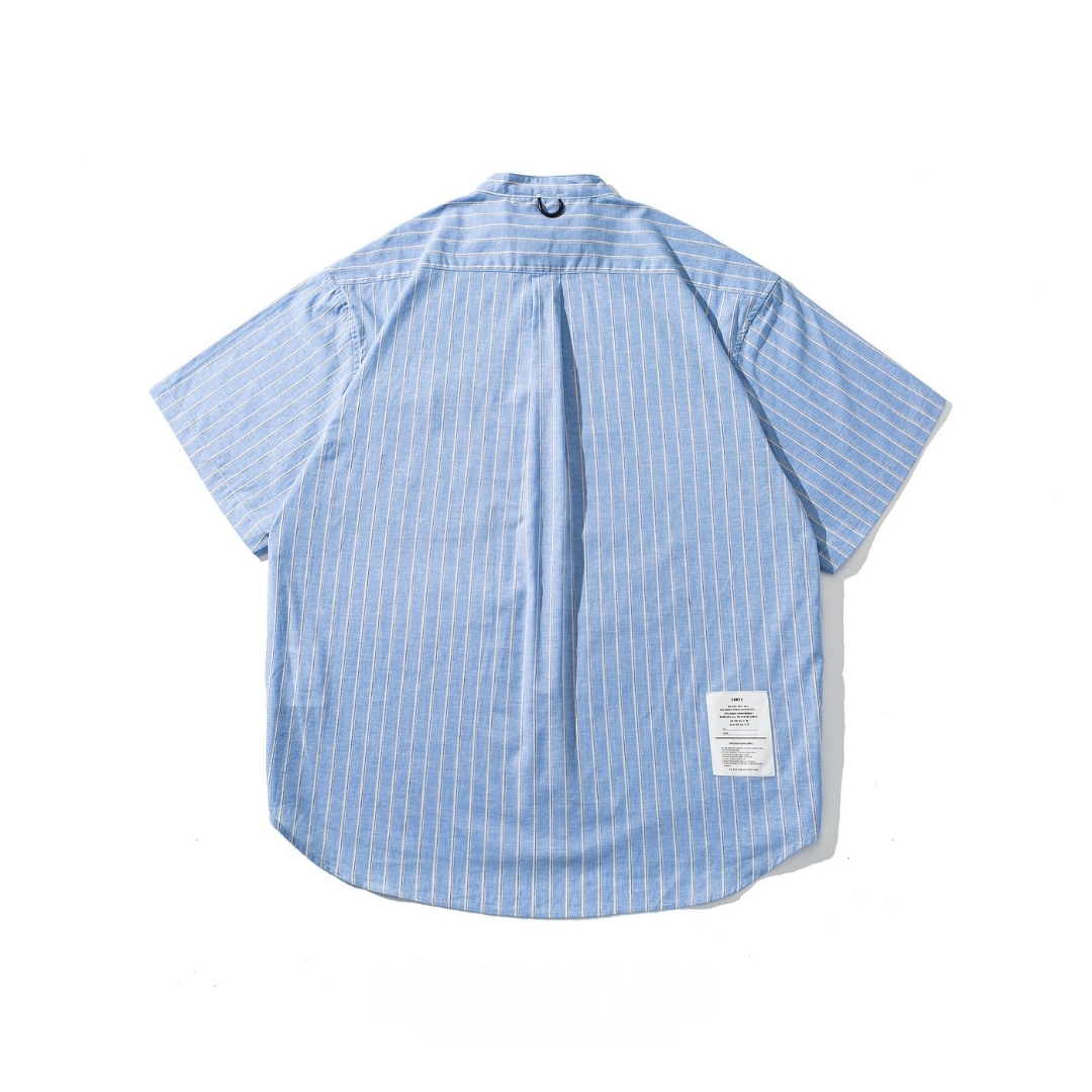 Men's Cotton-Linen Striped Stand Collar Short Sleeve Shirt - Relaxed Fit