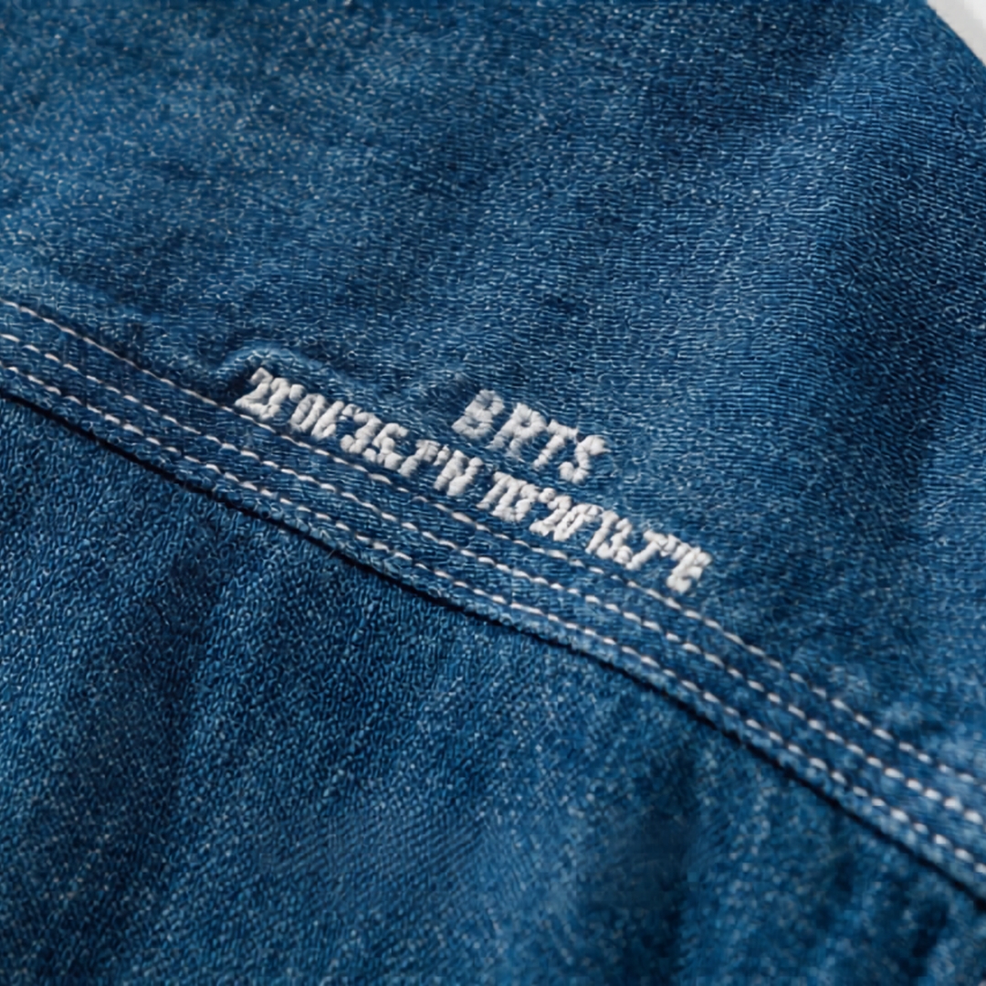 Men's Denim Blue Cargo Short Sleeve Shirt - Relaxed Fit Cotton