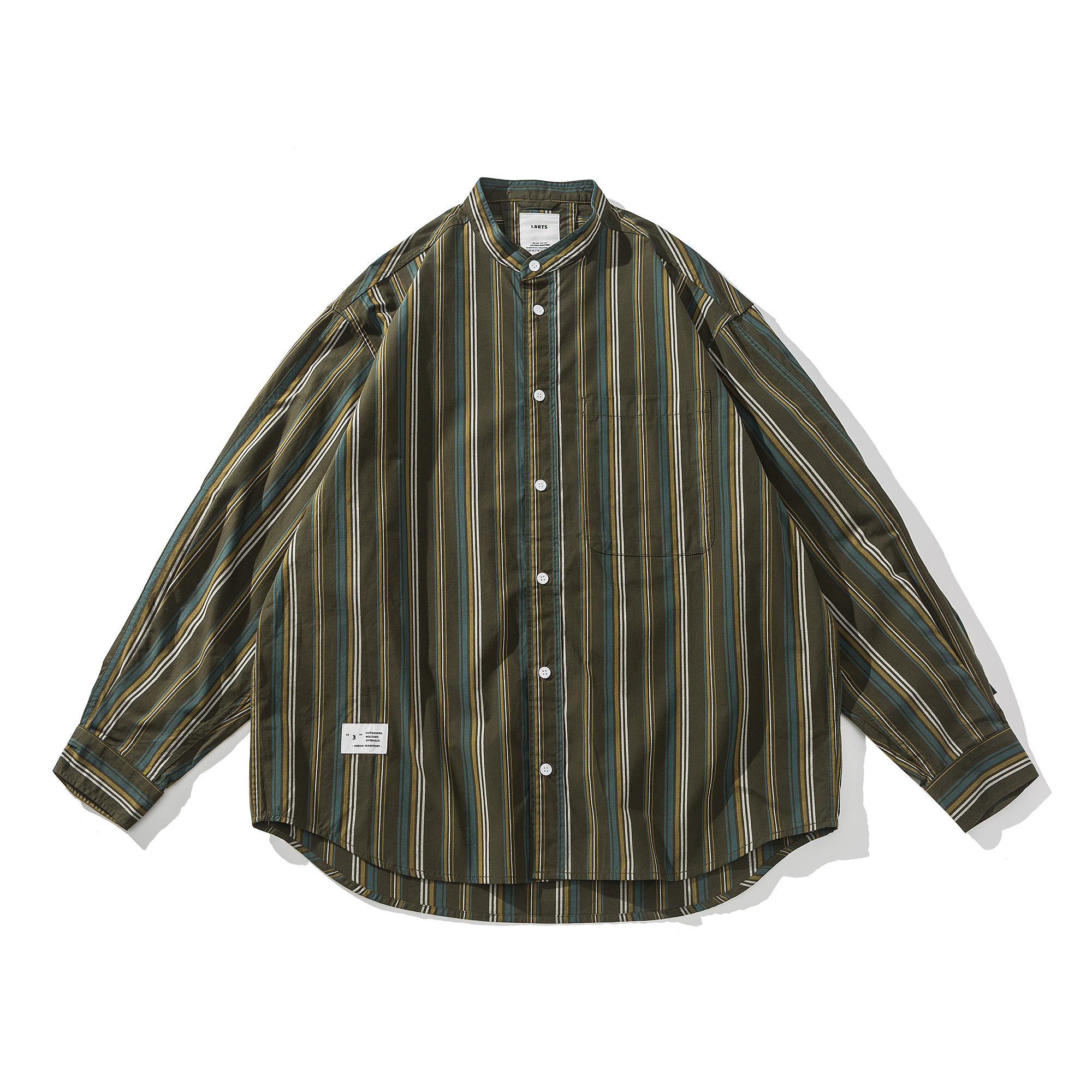 Men's Mandarin Collar Shirt - Striped Long Sleeve Button Down-Liberaturs