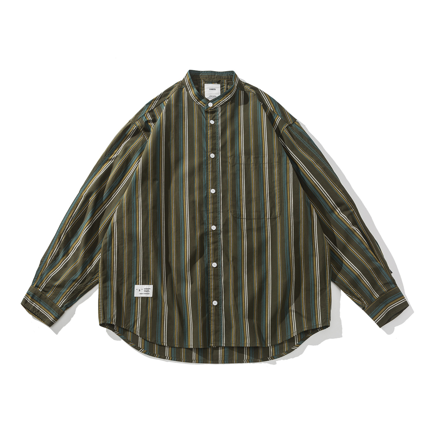Men's Mandarin Collar Shirt - Asian Inspired Striped Long Sleeve Top-Liberaturs