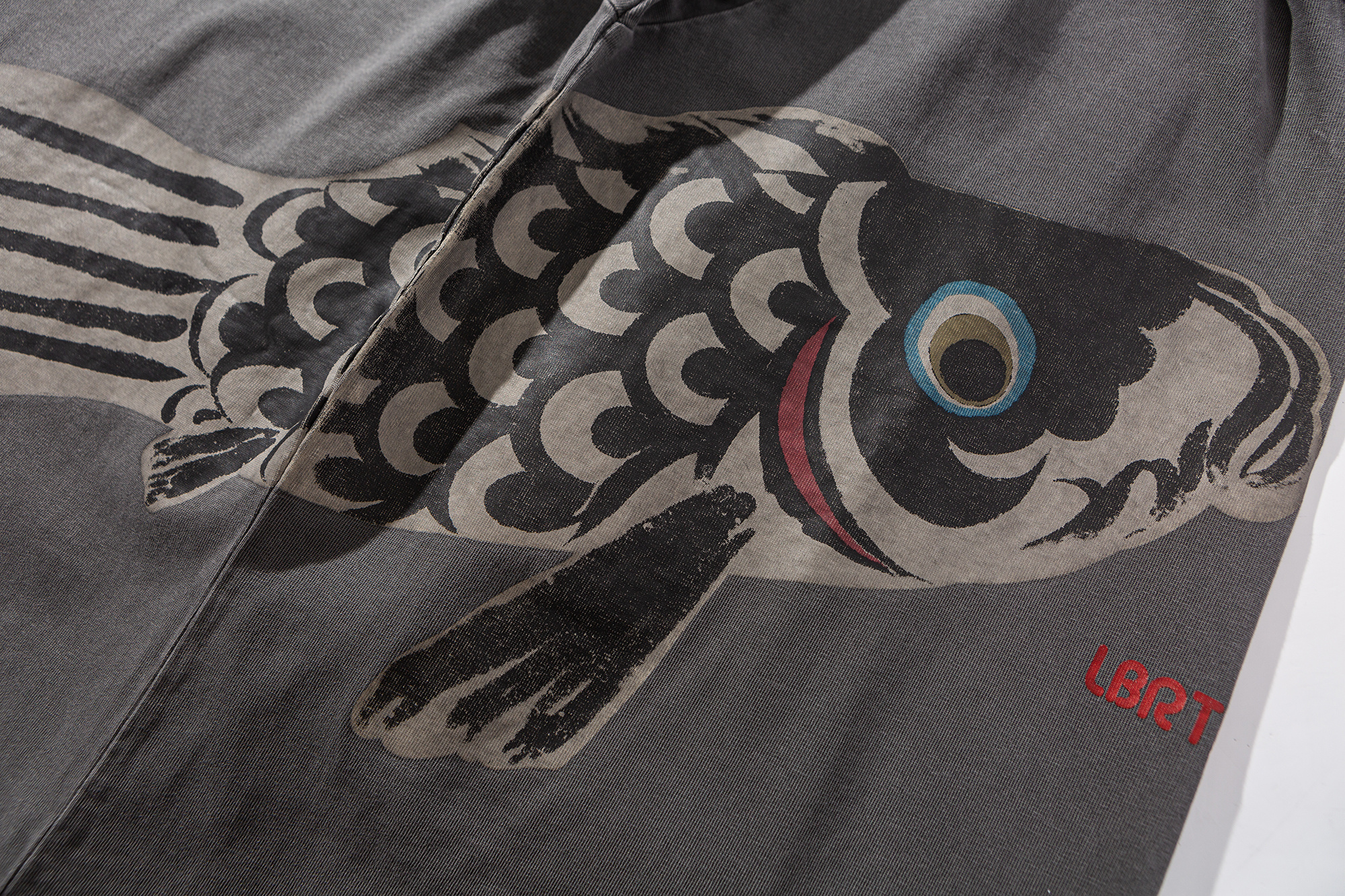 Men's Garment Dyed Vintage Distressed Koi Fish Graphic T-shirt - Heavyweight Cotton