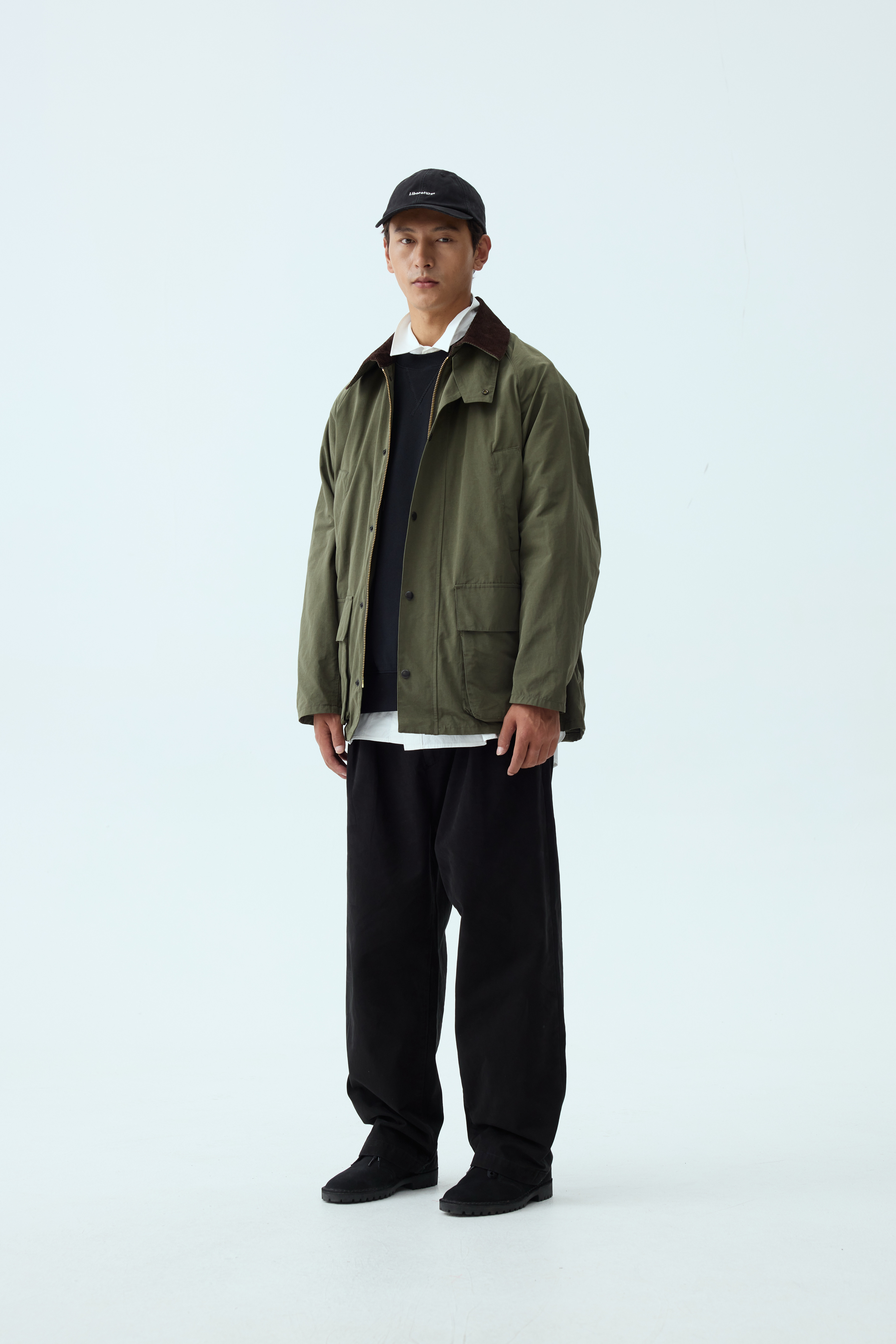 Olive Corduroy-Collar Field Jacket