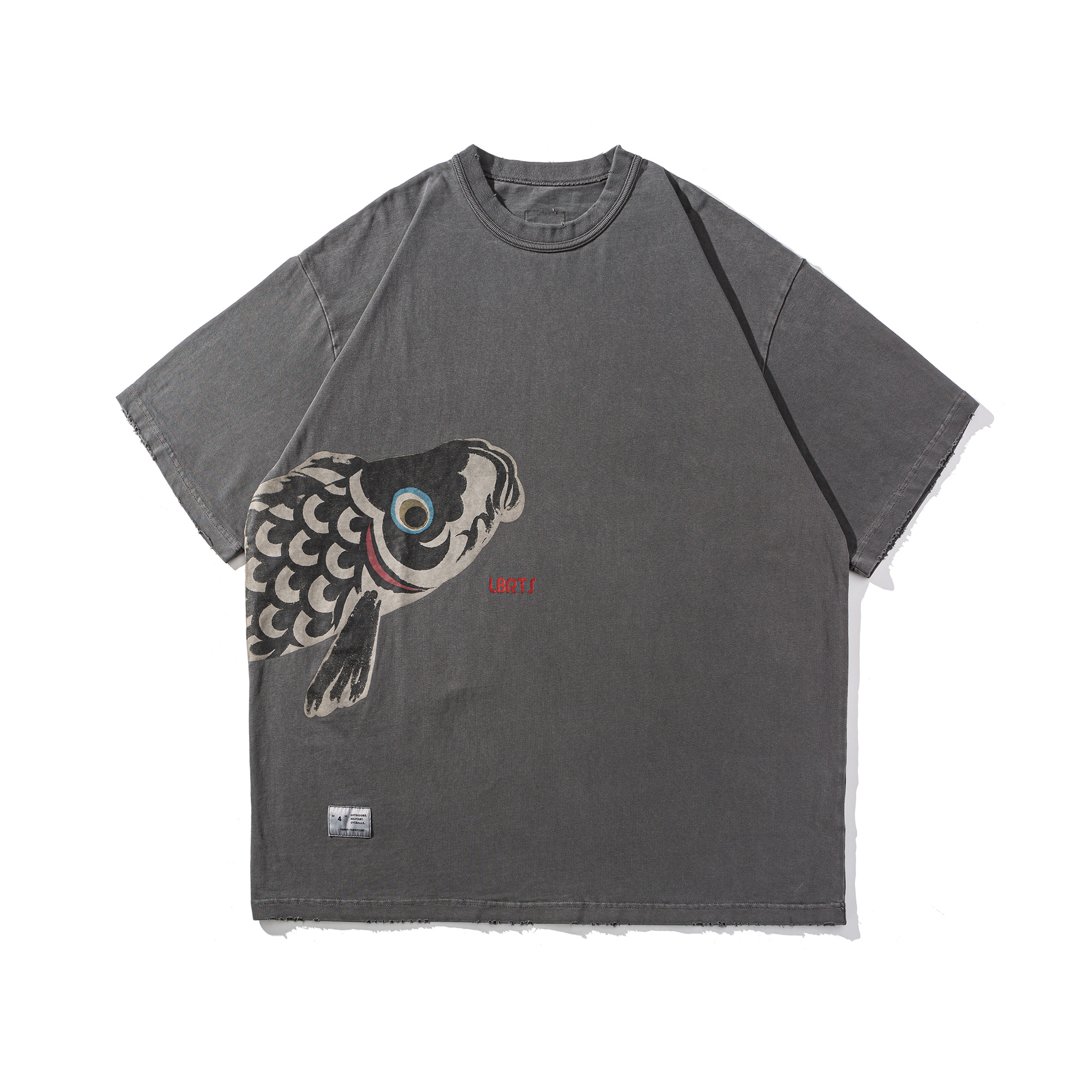 Men's Garment Dyed Vintage Distressed Koi Fish Graphic T-shirt - Heavyweight Cotton