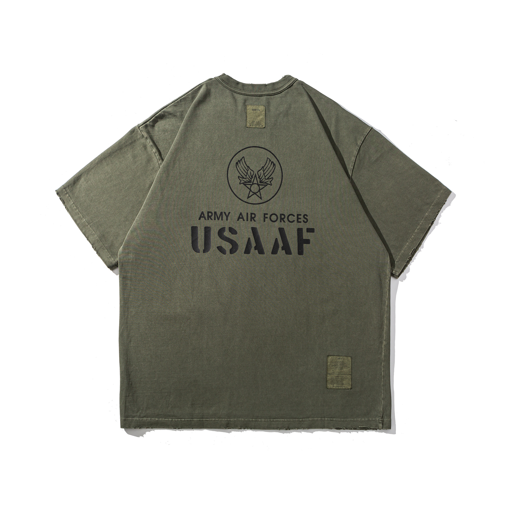 Men's Garment Dyed Vintage Military Graphic T-shirt - Distressed Heavyweight Cotton