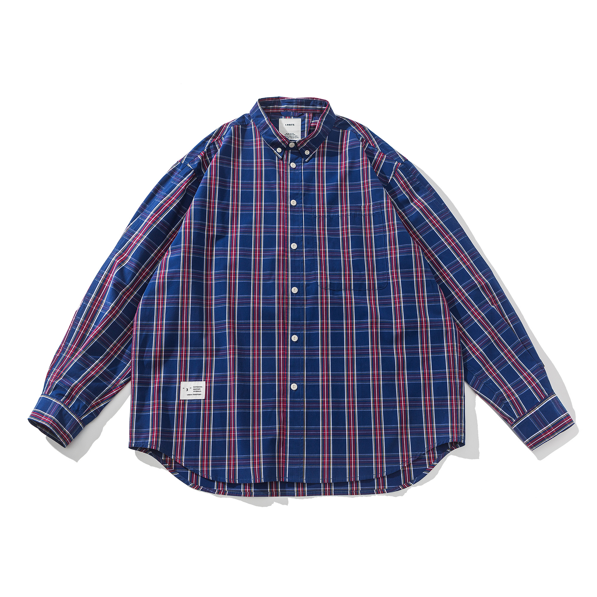 Men's Blue Checkered Shirt - Casual Button Down Long Sleeve -Liberaturs