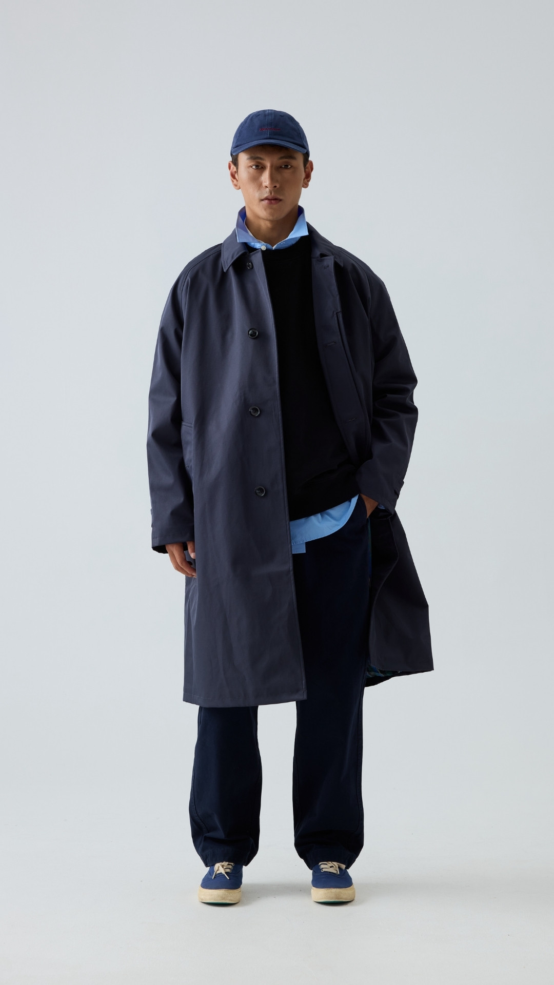 Men's Balmacaan Overcoat - Teflon-Coated Cotton Twill Rain Coat -Liberaturs