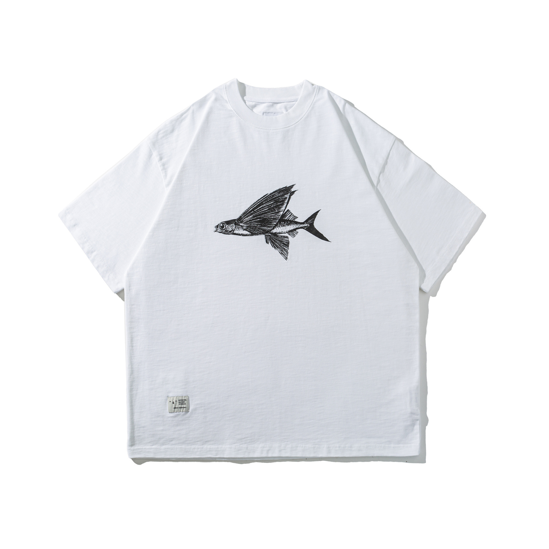 Men's Flying Fish Embroidered Crewneck Short Sleeve Tee - Heavyweight Cotton | Liberaturs