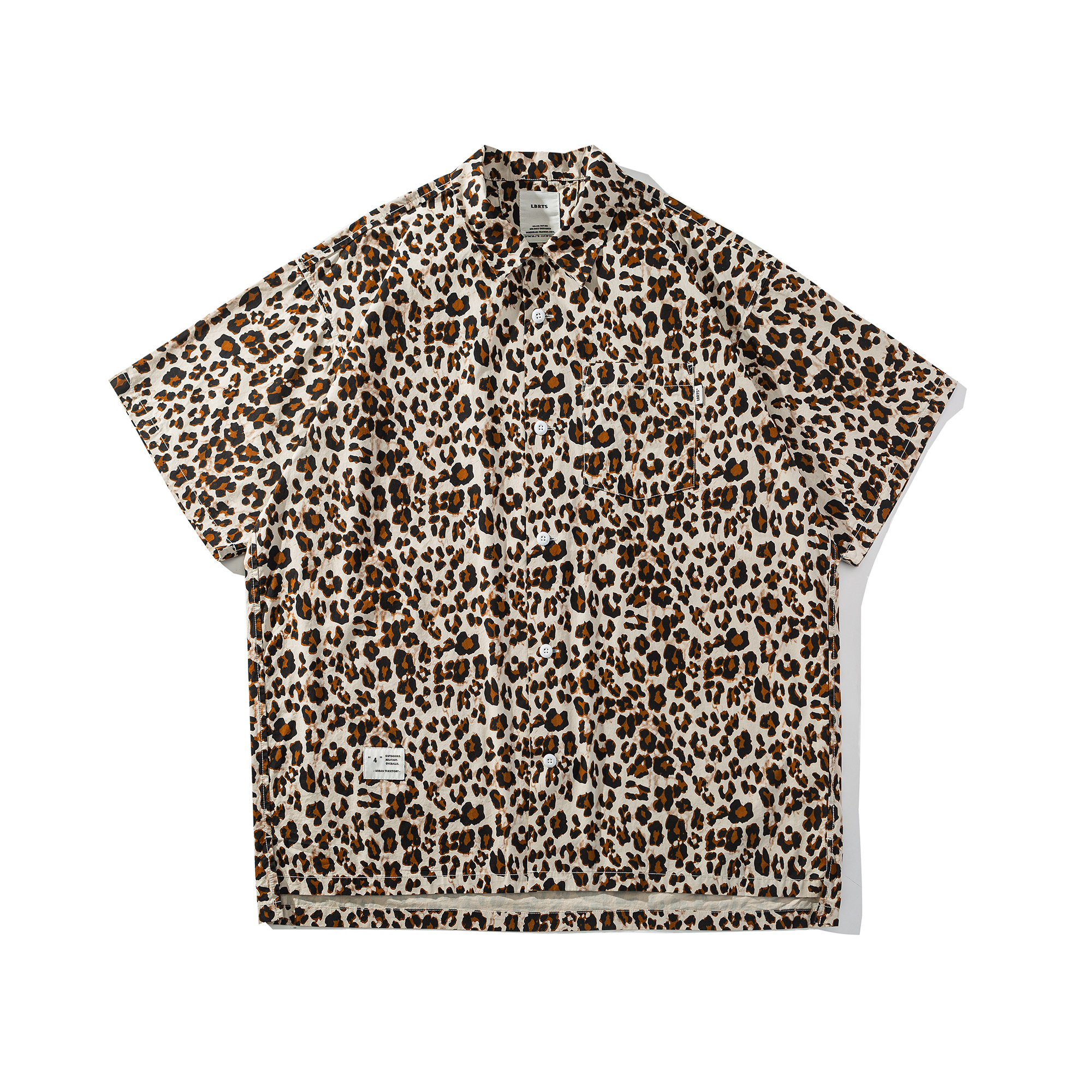 Men's Cuban Collar Leopard Print Short Sleeve Shirt 