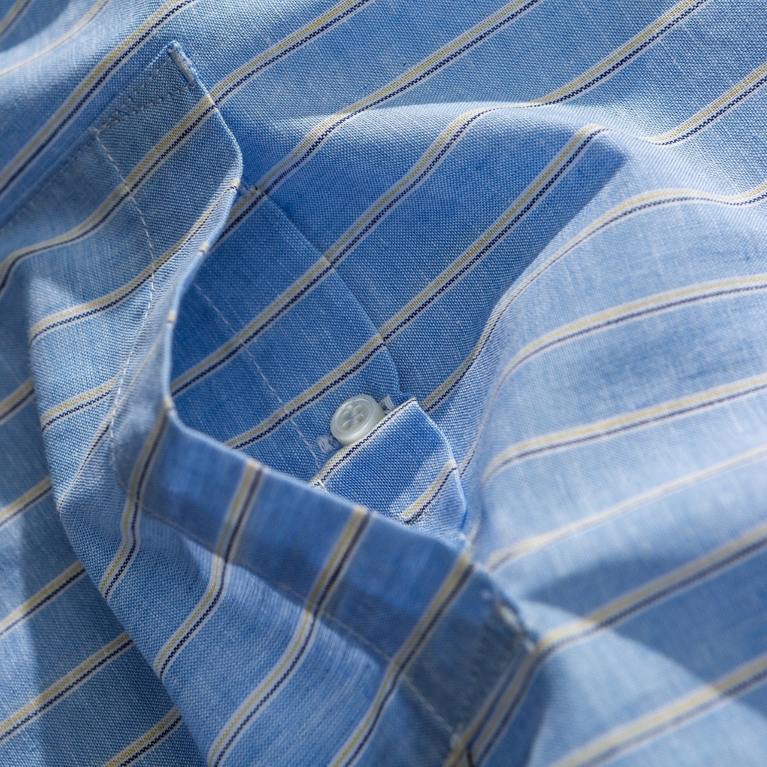 Men's Cotton-Linen Striped Stand Collar Short Sleeve Shirt - Relaxed Fit