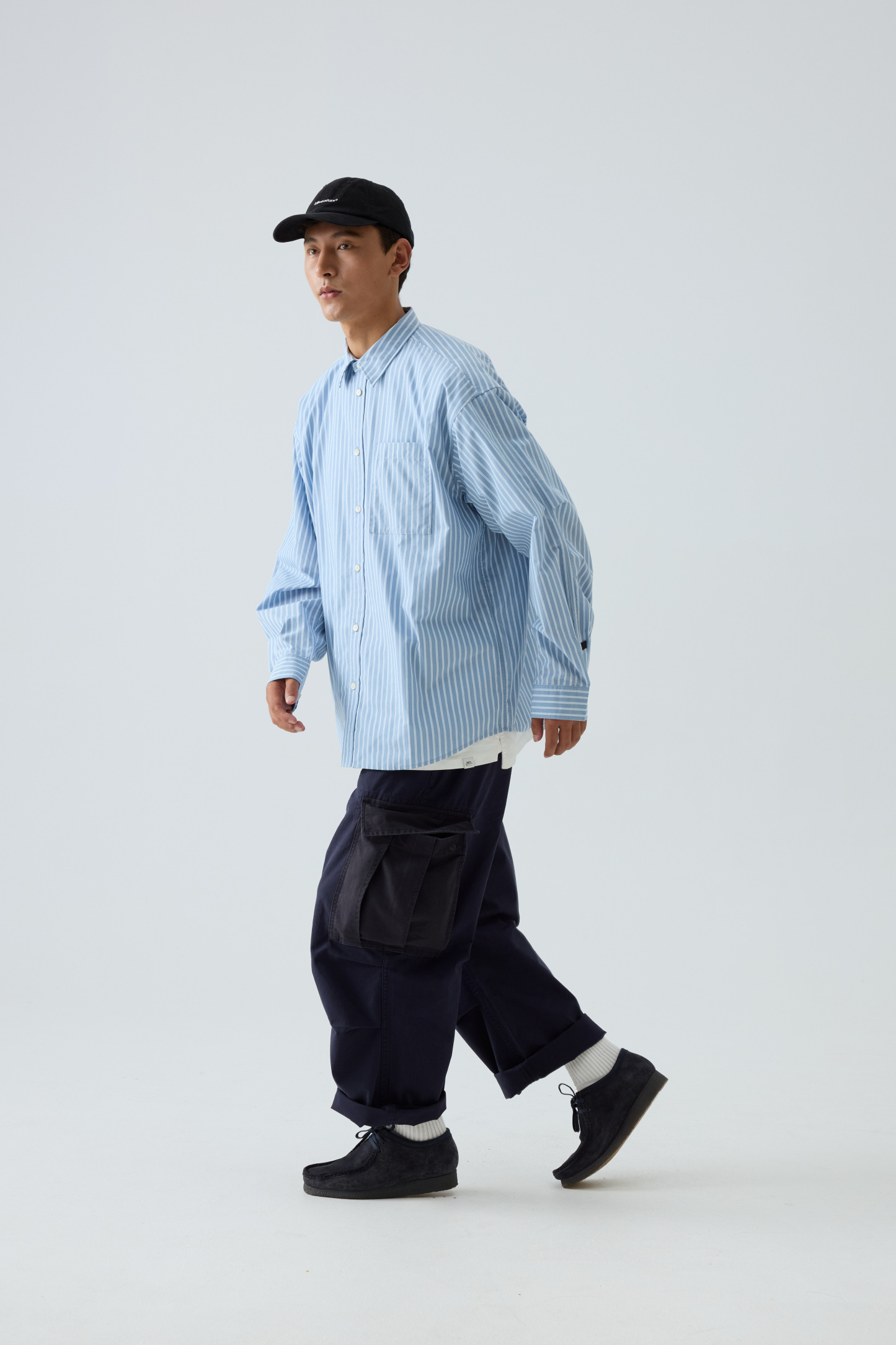 Men's Classic Pocket Shirt - Retro Military Oversized Stripe Shirt