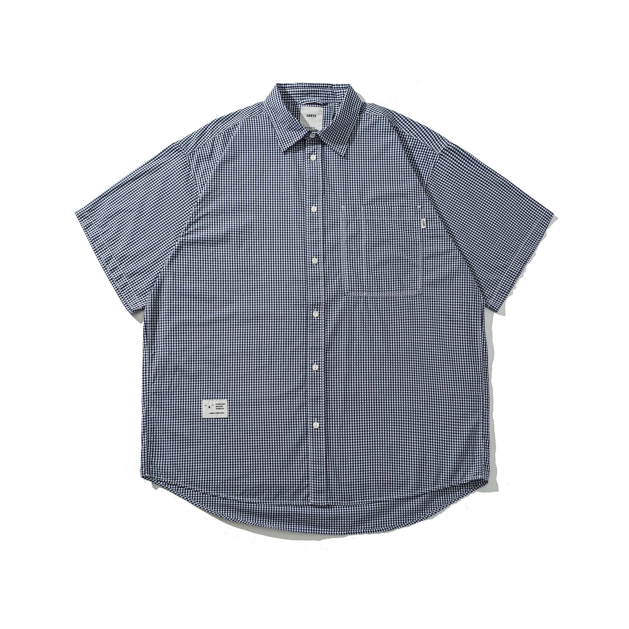 Men's Classic Blue Gingham Check Pen Pocket Short Sleeve Shirt - Relaxed Fit Cotton