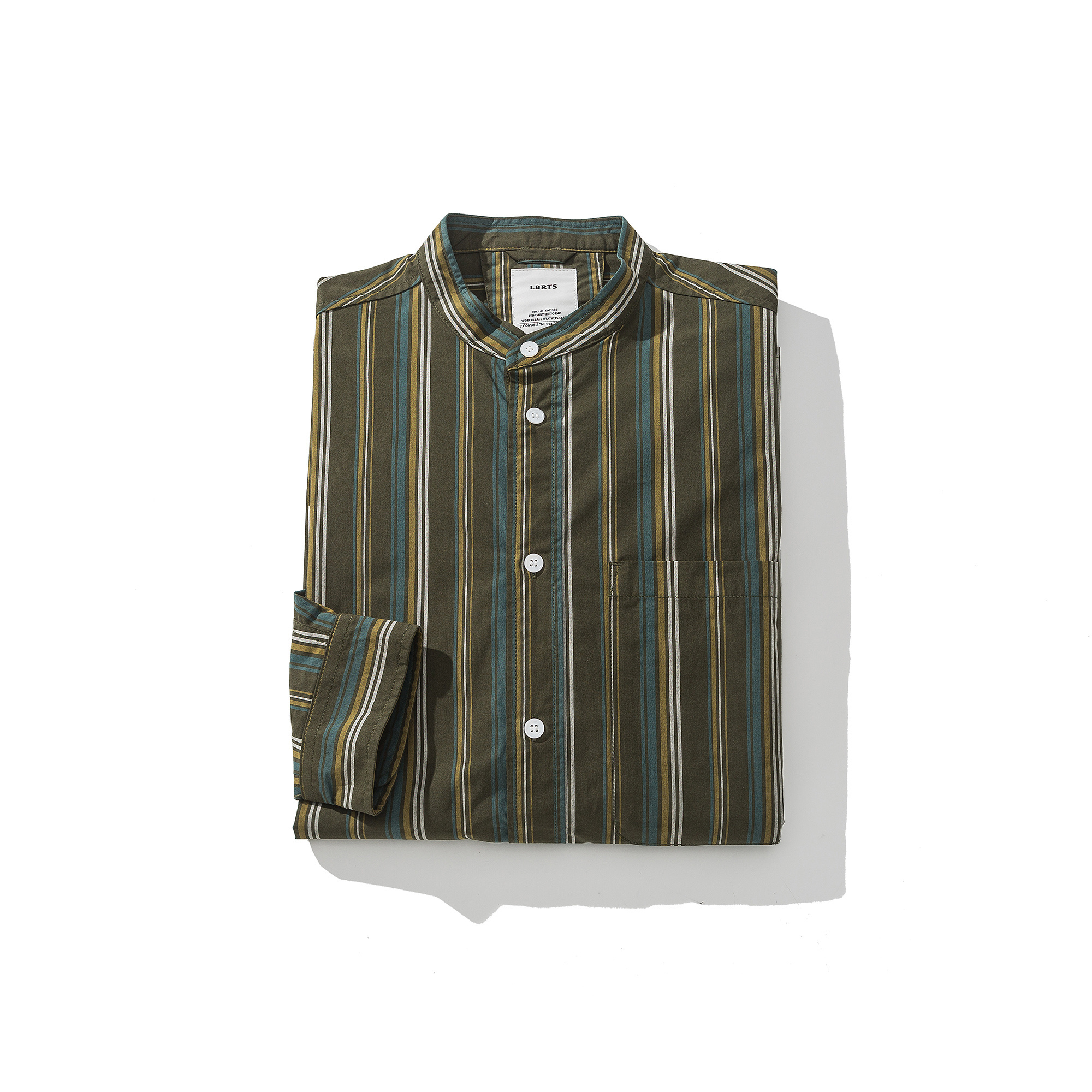 Men's Mandarin Collar Shirt - Striped Long Sleeve Button Down-Liberaturs