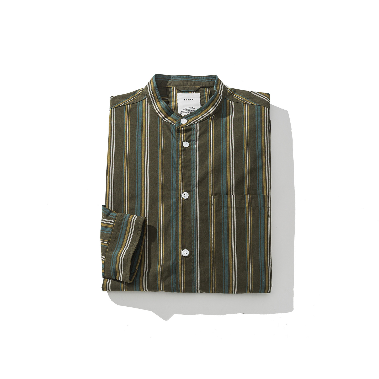 Men's Mandarin Collar Shirt - Asian Inspired Striped Long Sleeve Top-Liberaturs