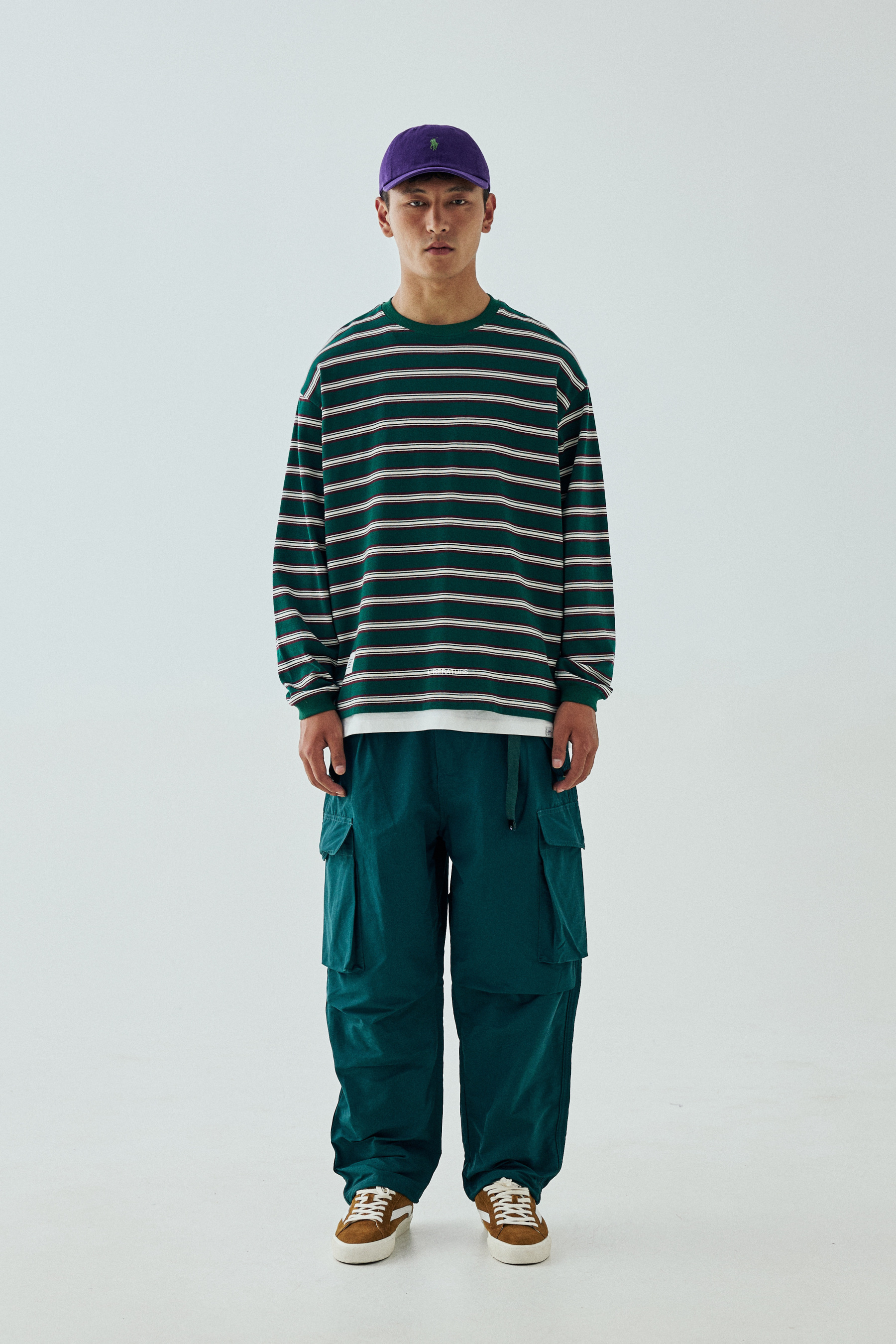 Men's Striped Long Sleeve T-Shirt - 10.2oz Heavyweight Cotton Crewneck Top-Liberaturs